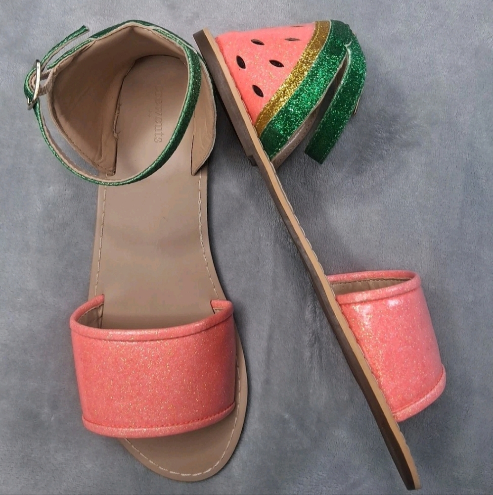 Crewcuts Girls Sandals K5 Glitter Watermelon Sparkly Straps Flats